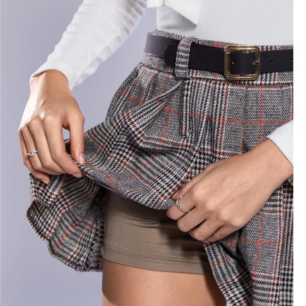 NWT MakeMeChic Apricot Plaid Pleated Mini Skort Drop Waist A-Line‎ - Small - Picture 3 of 9
